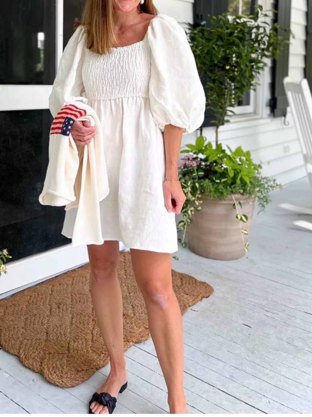 Tuckernuck Annie Smocked Linen Mini Dress, Size small, White